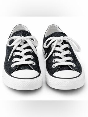Converse All Star Low Top Black Glitter WMN SZ 6 Sneakers Casual Lace Up Shoes